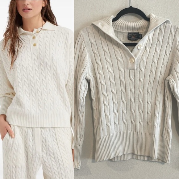 American Living Women Sweater Large Cable Knit Preppy Contemporary Fisherman - Picture 1 of 15
